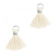 Ibiza style mini Tassel 1cm Silver-off white